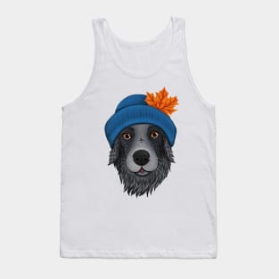 Autumn dog - cozy mood illustration - border collie dog with a hat and a leaf Tank Top